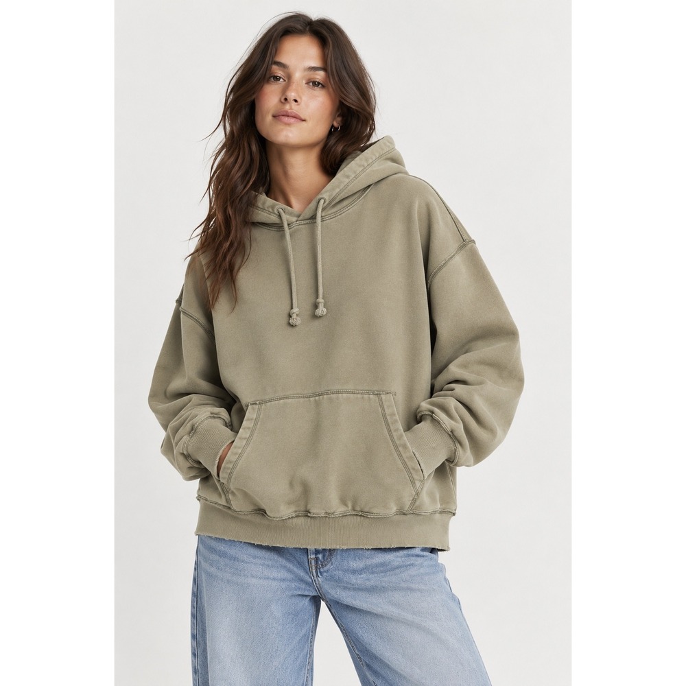 Abercrombie & Fitch Soft AF Essentials Cropped Hoodie Olive Green Small